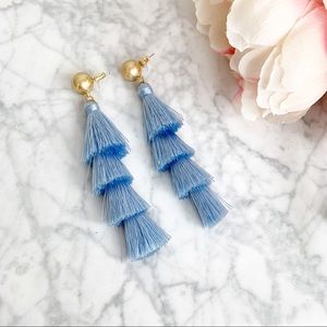 Tiered Tassel Earrings Light Blue